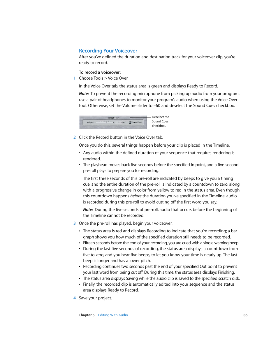 Recording your voiceover | Apple Final Cut Express HD: Getting Started User Manual | Page 85 / 162