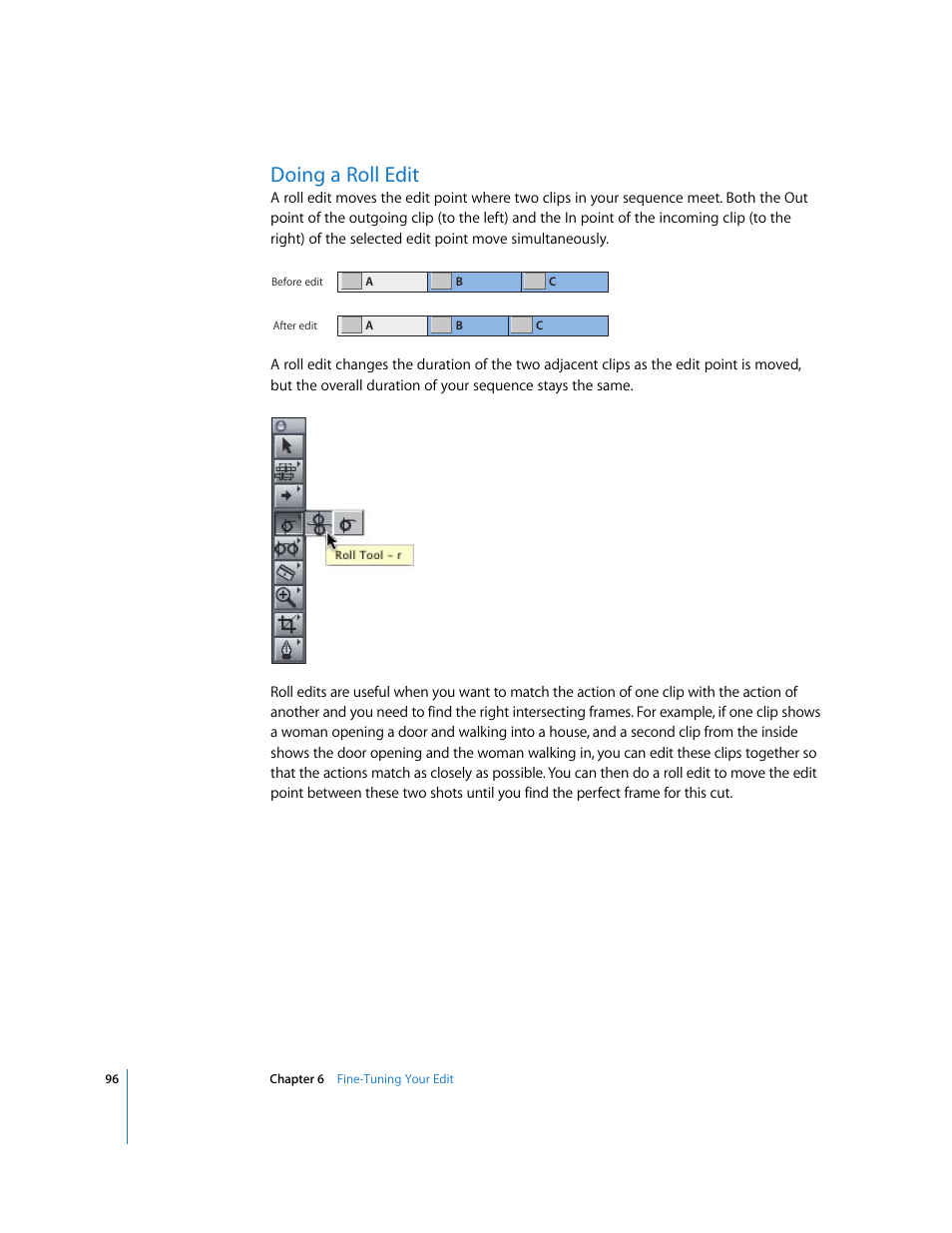 Doing a roll edit | Apple Final Cut Express HD: Getting Started User Manual | Page 96 / 162