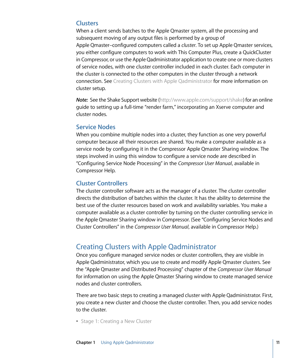 Clusters, Service nodes, Cluster controllers | Creating clusters with apple qadministrator | Apple Qadministrator 4 User Manual | Page 11 / 18