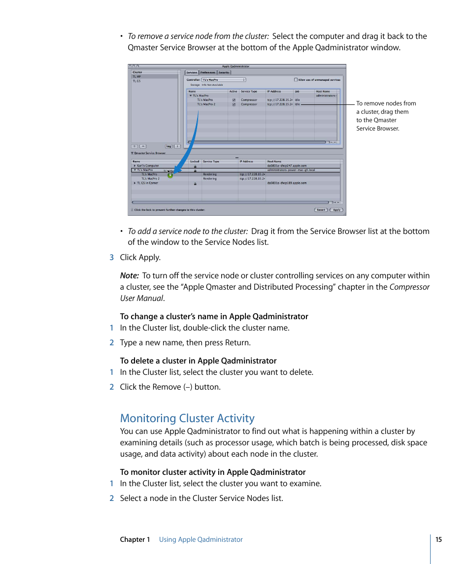 Monitoring cluster activity | Apple Qadministrator 4 User Manual | Page 15 / 18