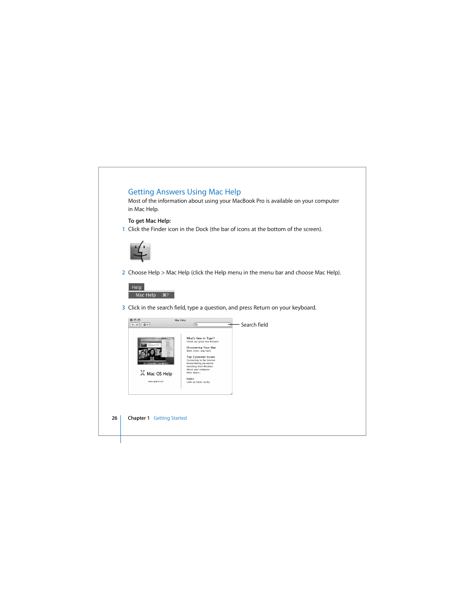 Getting answers using mac help | Apple MacBook Pro (17-inch) User Manual | Page 26 / 144
