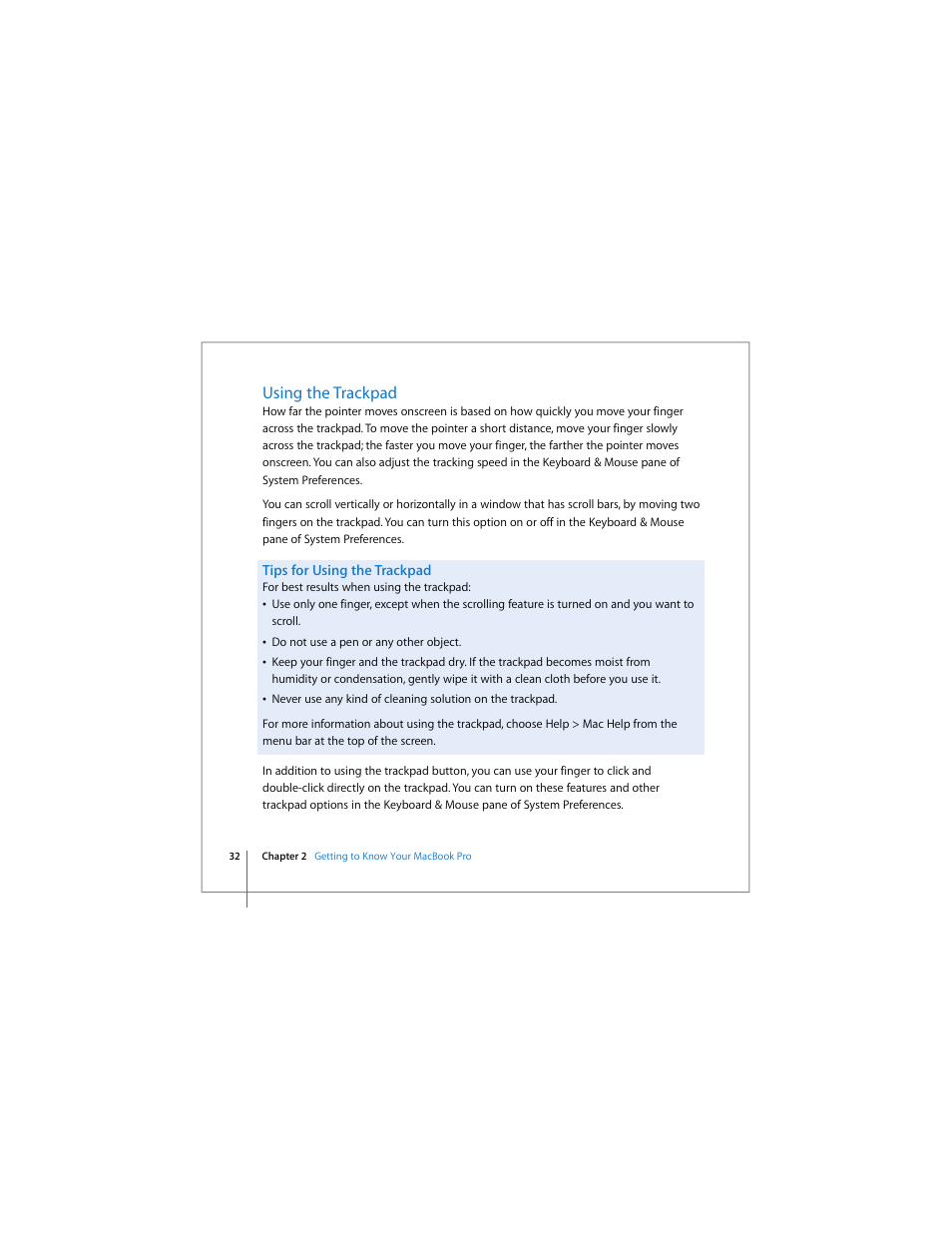 Using the trackpad | Apple MacBook Pro (17-inch) User Manual | Page 32 / 144