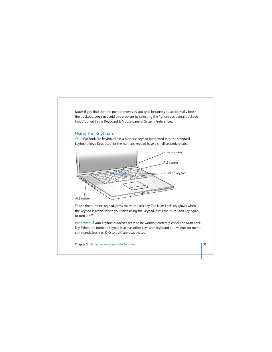 Using the keyboard | Apple MacBook Pro (17-inch) User Manual | Page 33 / 144