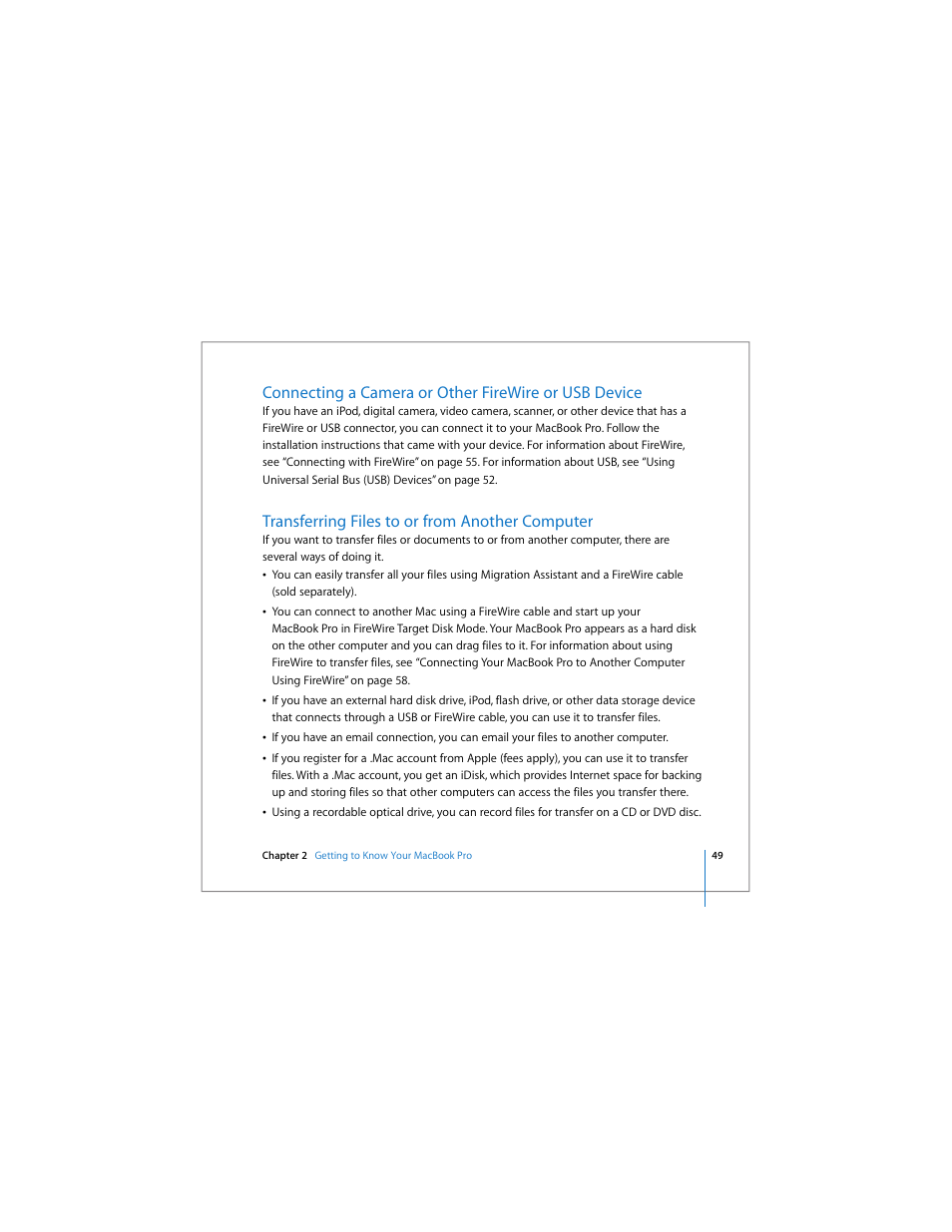 Transferring files to or from another computer | Apple MacBook Pro (17-inch) User Manual | Page 49 / 144