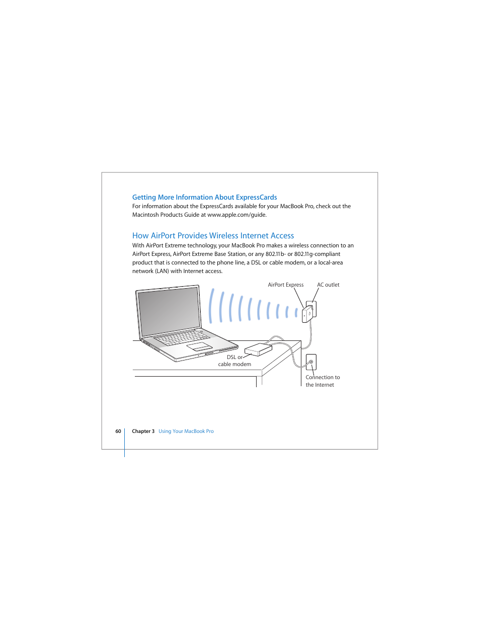 How airport provides wireless internet access | Apple MacBook Pro (17-inch) User Manual | Page 60 / 144