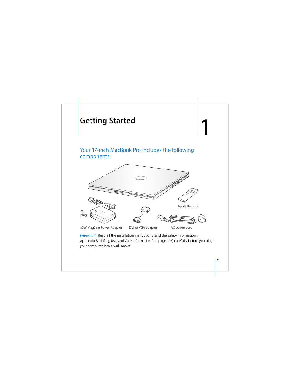 Getting started | Apple MacBook Pro (17-inch) User Manual | Page 7 / 144