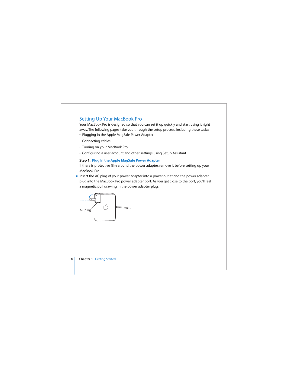 Setting up your macbook pro | Apple MacBook Pro (17-inch) User Manual | Page 8 / 144