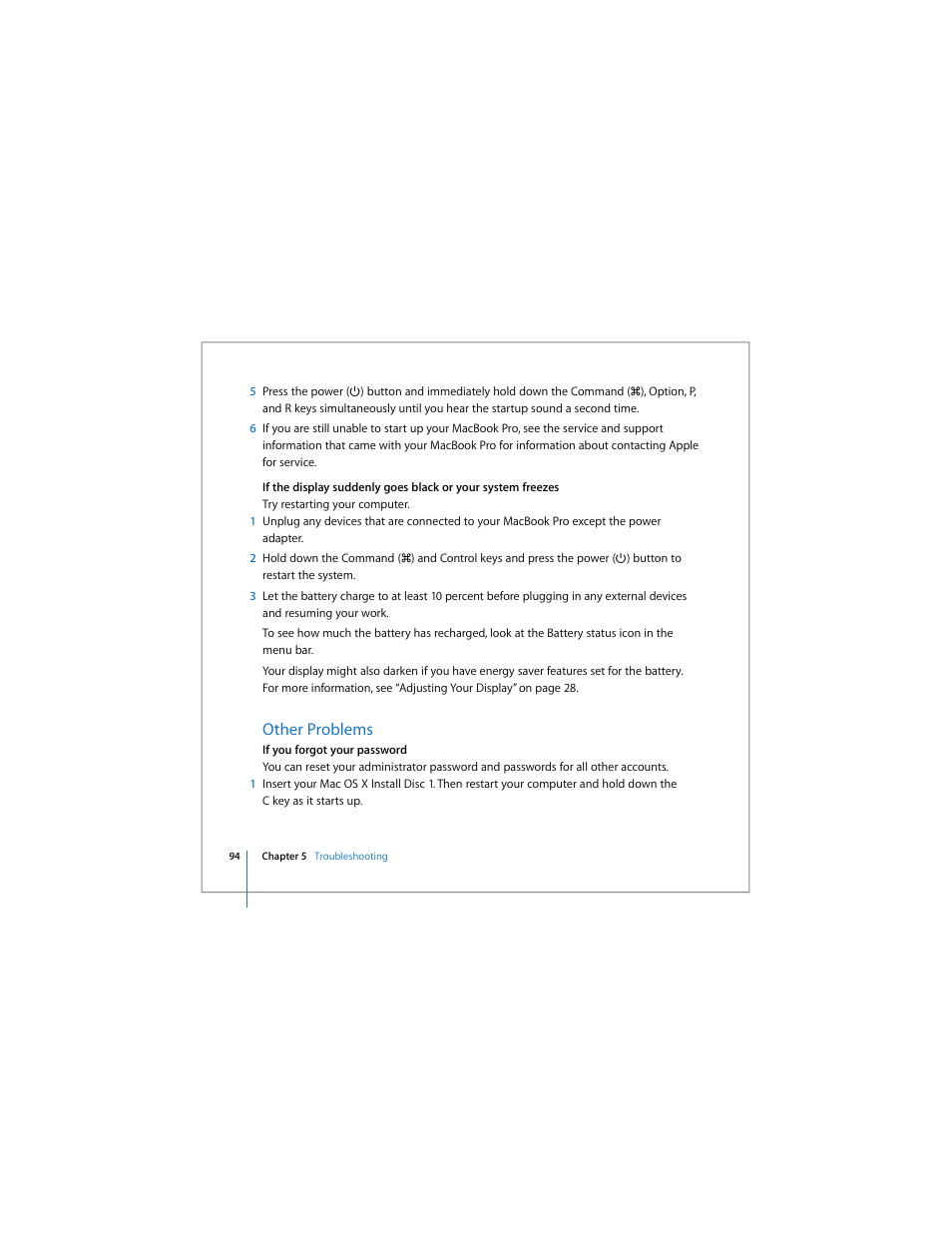 Other problems | Apple MacBook Pro (17-inch) User Manual | Page 94 / 144