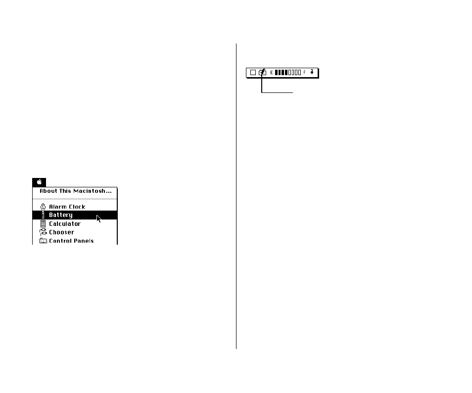 Monitoring the battery charge level 88, Using the battery desk accessory 88, Monitoring the battery charge level | Using the battery desk accessory | Apple PowerBook (Duo 270C) User Manual | Page 104 / 350