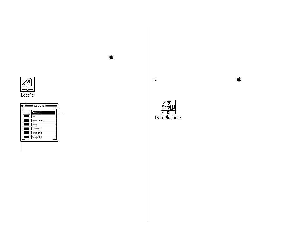 Changing the items in the label menu 148, Setting the time and date 148, Changing the items in the label menu | Setting the time and date | Apple PowerBook (Duo 270C) User Manual | Page 164 / 350