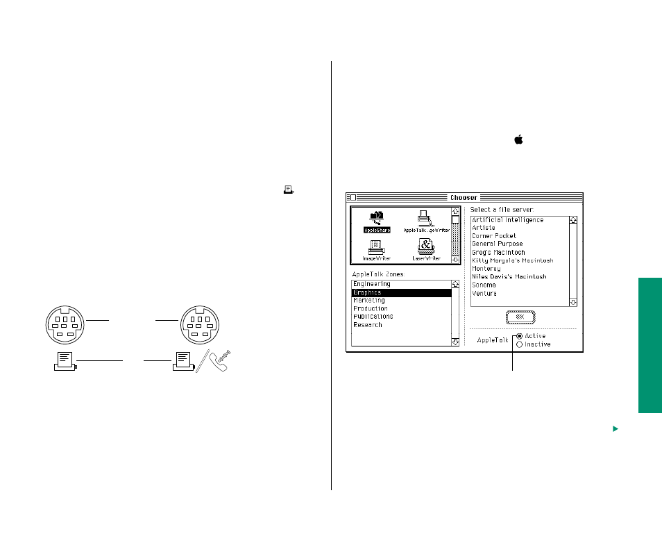 Connecting to a network 183, Turning on appletalk 183, Connecting to a network | Turning on appletalk | Apple PowerBook (Duo 270C) User Manual | Page 199 / 350