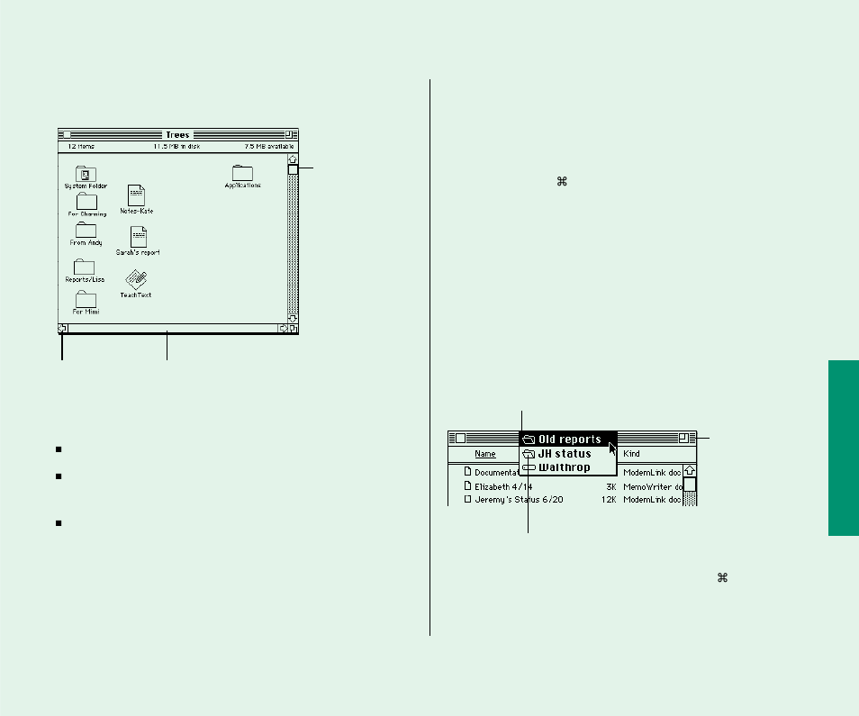 Scrolling through the contents of a window 277, Opening higher-level folder windows 277, Scrolling through the contents of a window | Opening higher-level folder windows | Apple PowerBook (Duo 270C) User Manual | Page 293 / 350