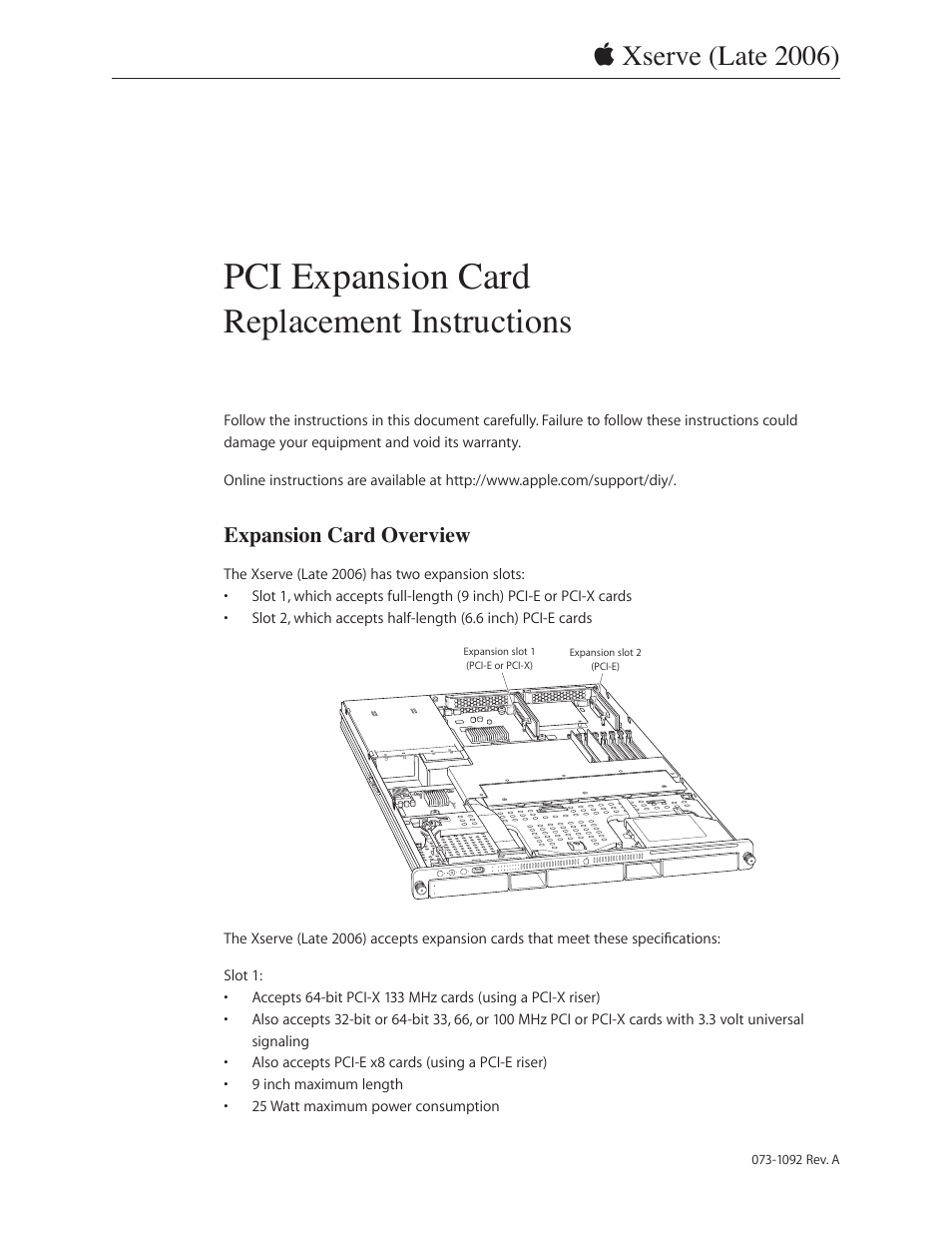 Apple Xserve Intel (Late 2006) DIY Procedure for Expansion Card User Manual | 6 pages