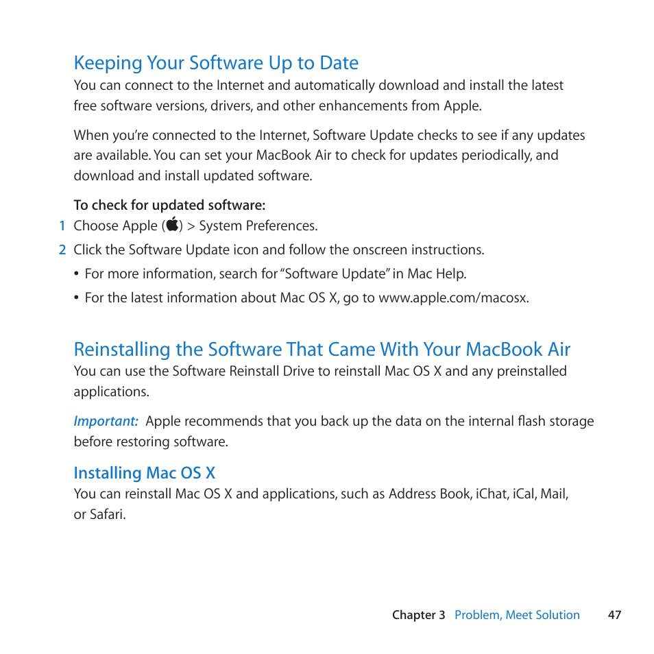 Keeping your software up to date | Apple MacBook Air (11-inch, Late 2010) User Manual | Page 47 / 72