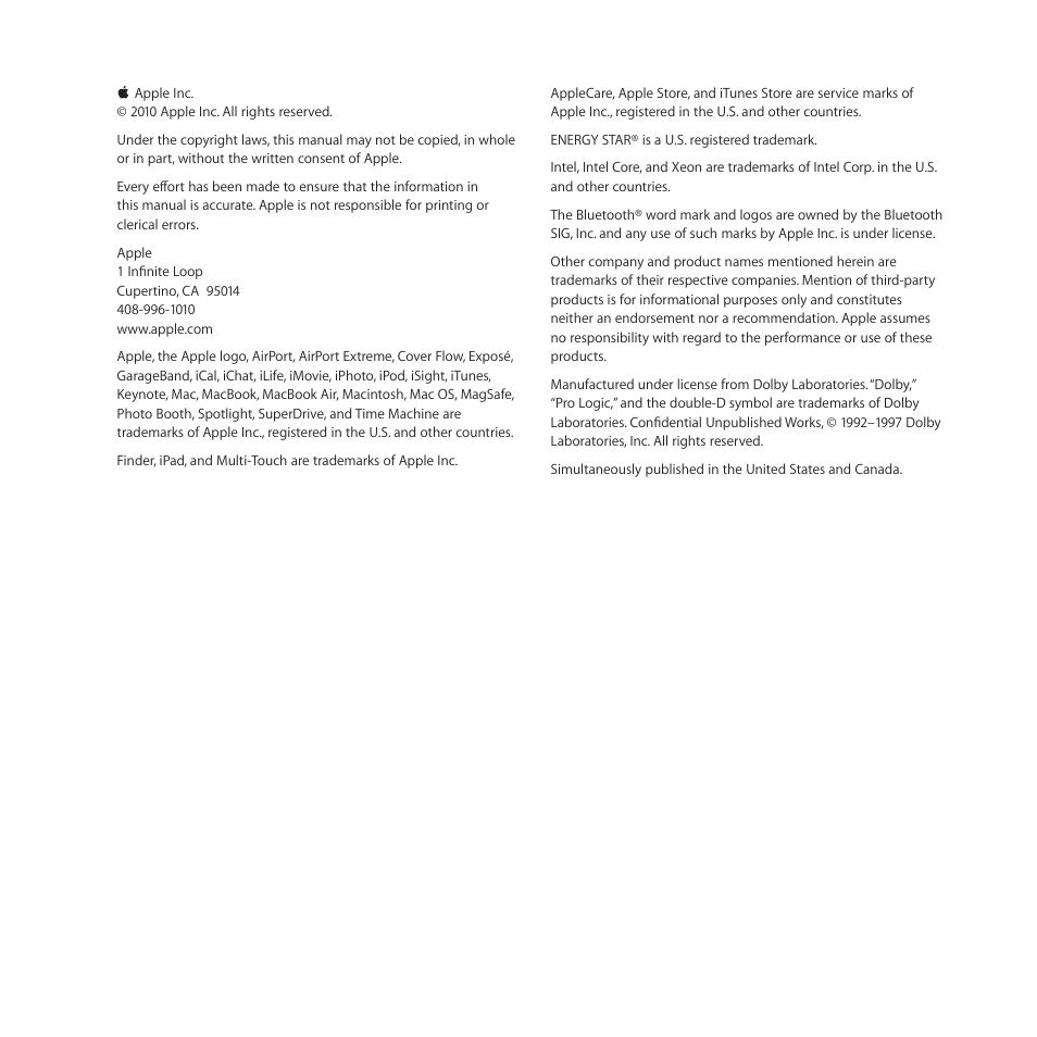Apple MacBook Air (11-inch, Late 2010) User Manual | Page 72 / 72