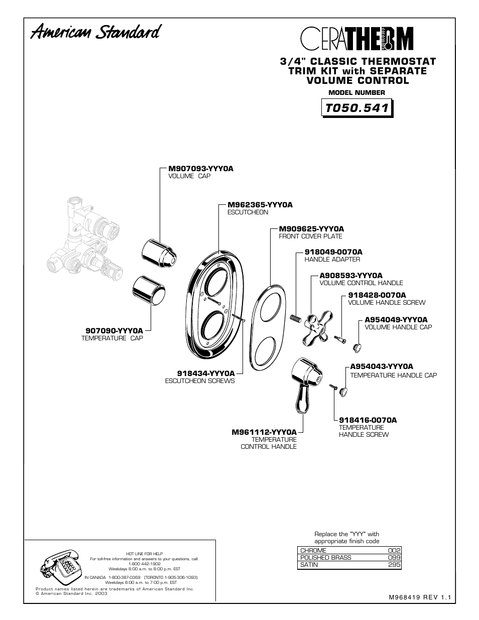 American Standard Ceratherm T050.541 User Manual | 1 page