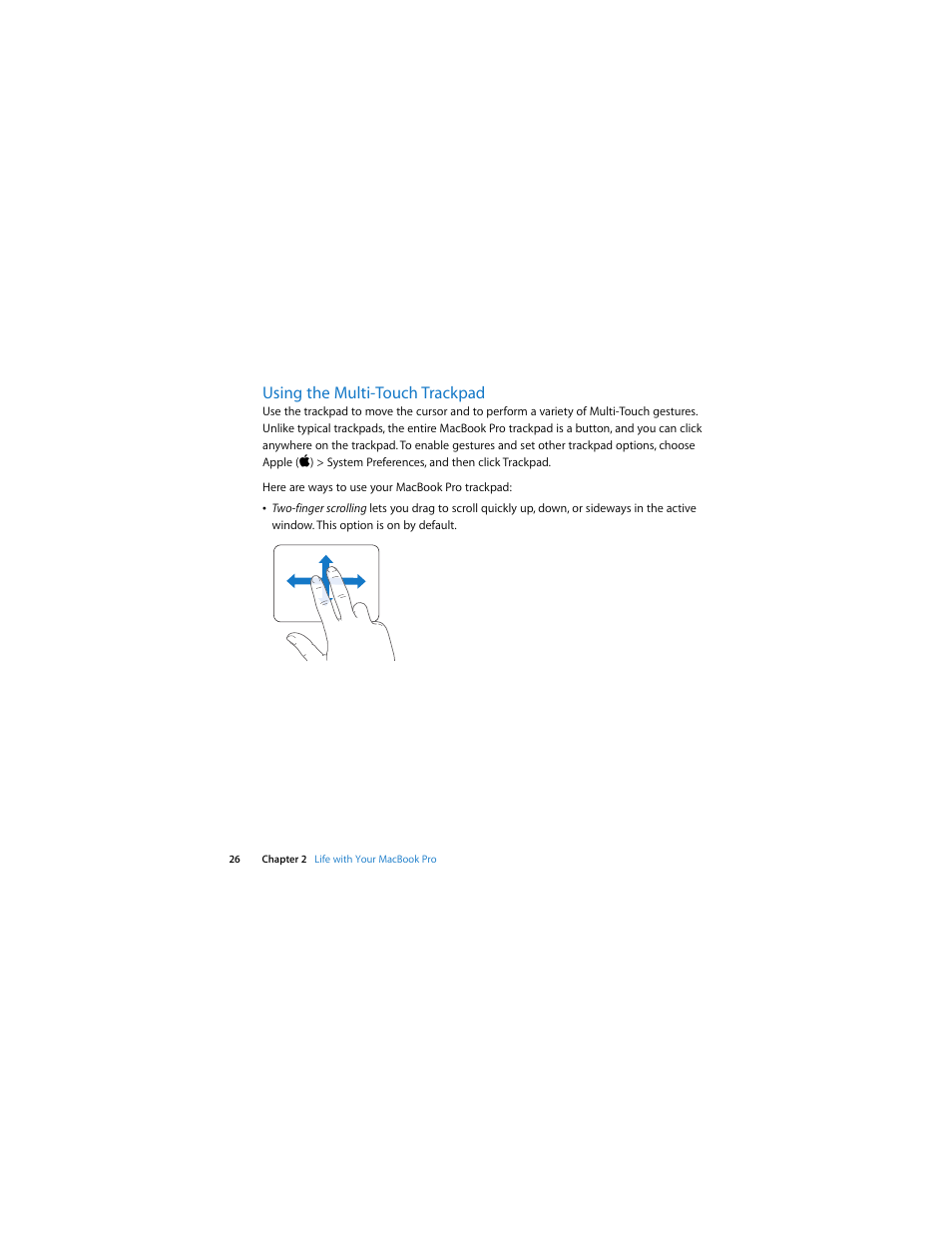 Using the multi-touch trackpad | Apple MacBook Pro (13-inch, Mid 2009) User Manual | Page 26 / 88