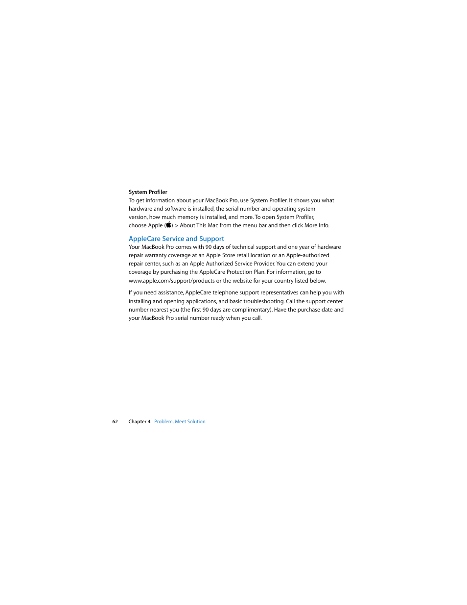 Applecare service and support | Apple MacBook Pro (13-inch, Mid 2009) User Manual | Page 62 / 88