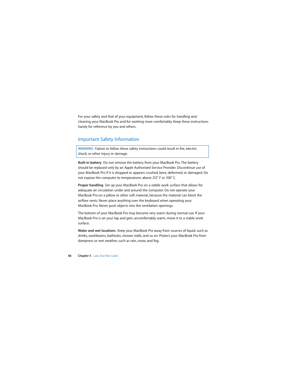 Important safety information | Apple MacBook Pro (13-inch, Mid 2009) User Manual | Page 66 / 88