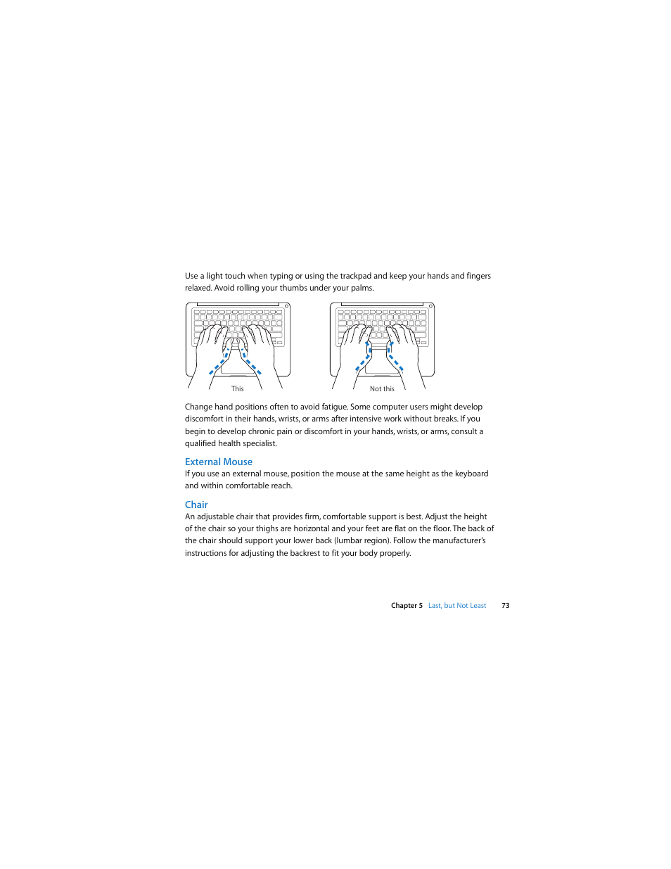 External mouse, Chair | Apple MacBook Pro (13-inch, Mid 2009) User Manual | Page 73 / 88
