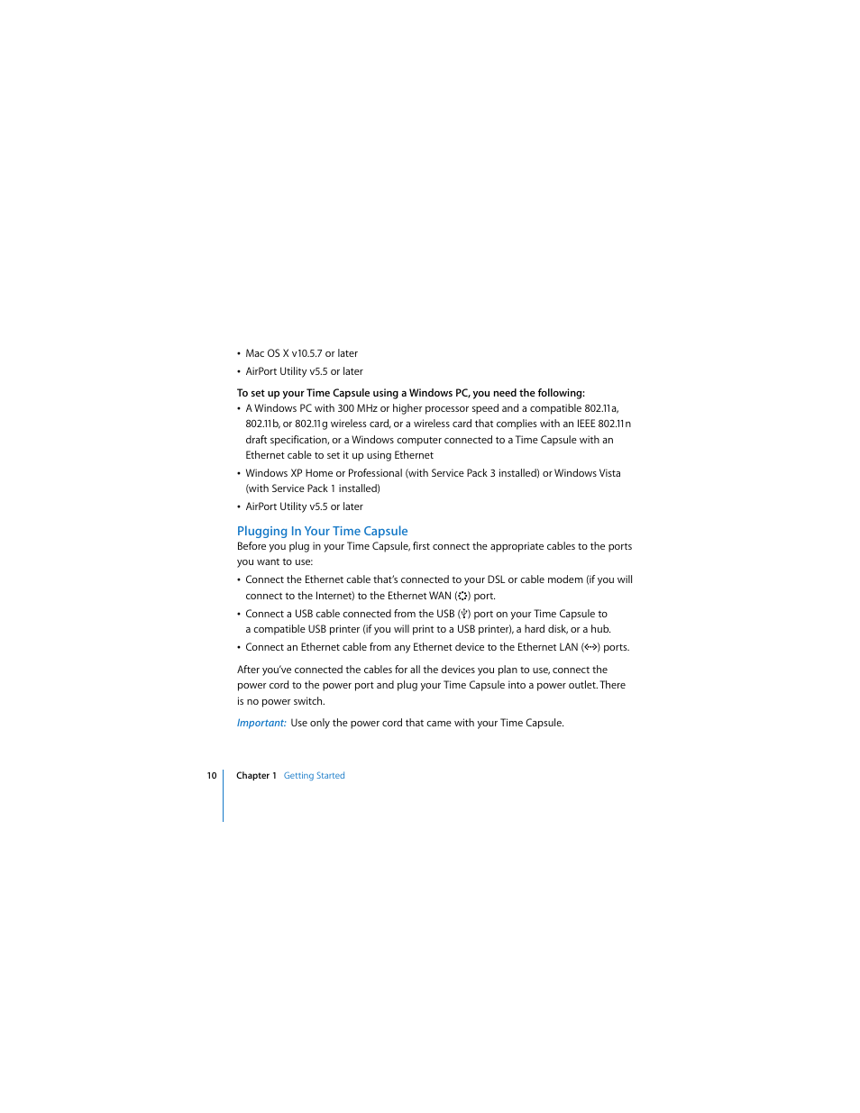 Plugging in your time capsule | Apple AirPort Time Capsule 802.11n (3rd Generation) User Manual | Page 10 / 40