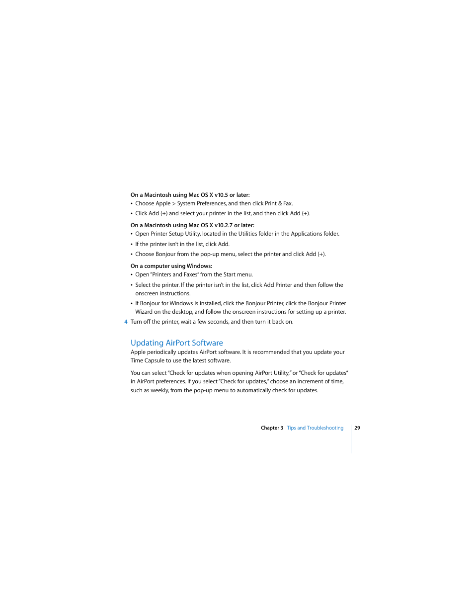 Updating airport software | Apple AirPort Time Capsule 802.11n (3rd Generation) User Manual | Page 29 / 40