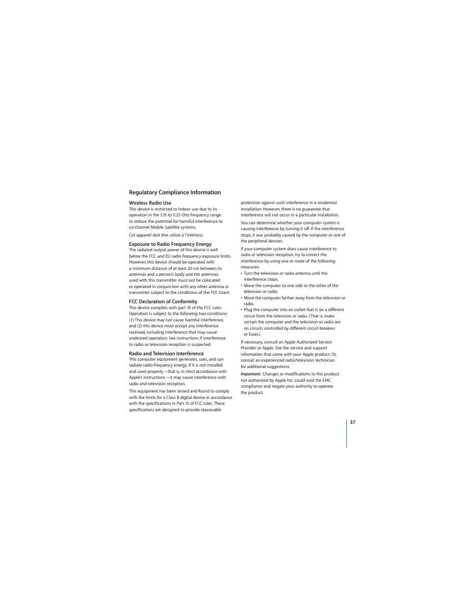 Regulatory compliance information | Apple AirPort Time Capsule 802.11n (3rd Generation) User Manual | Page 37 / 40
