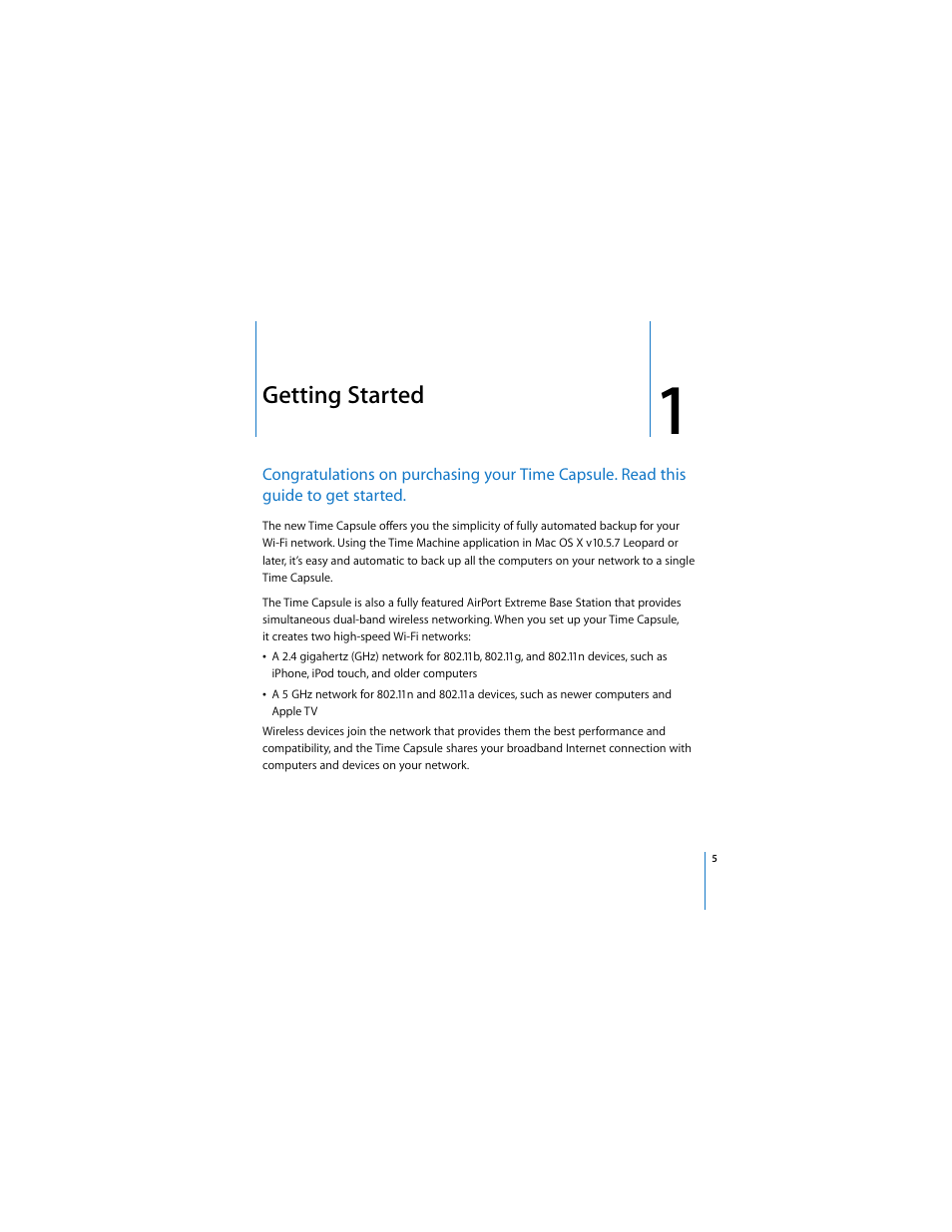 Getting started | Apple AirPort Time Capsule 802.11n (3rd Generation) User Manual | Page 5 / 40