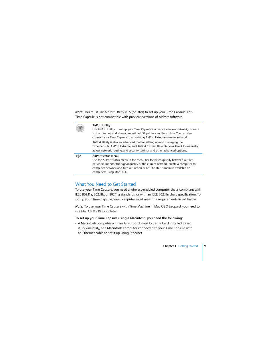 What you need to get started | Apple AirPort Time Capsule 802.11n (3rd Generation) User Manual | Page 9 / 40