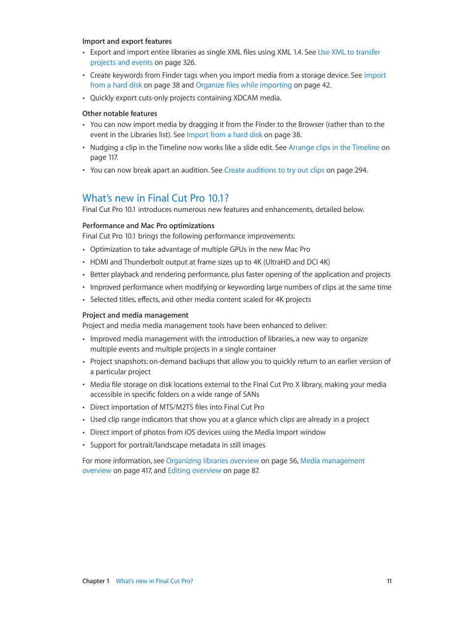 What’s new in final cut pro 10.1, 11 what’s new in final cut pro 10.1 | Apple Final Cut Pro X (10.1.2) User Manual | Page 11 / 495
