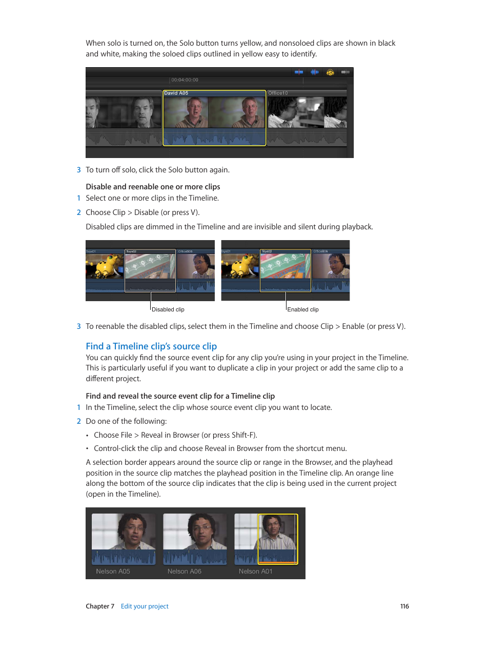 Find a timeline clip’s source clip | Apple Final Cut Pro X (10.1.2) User Manual | Page 116 / 495