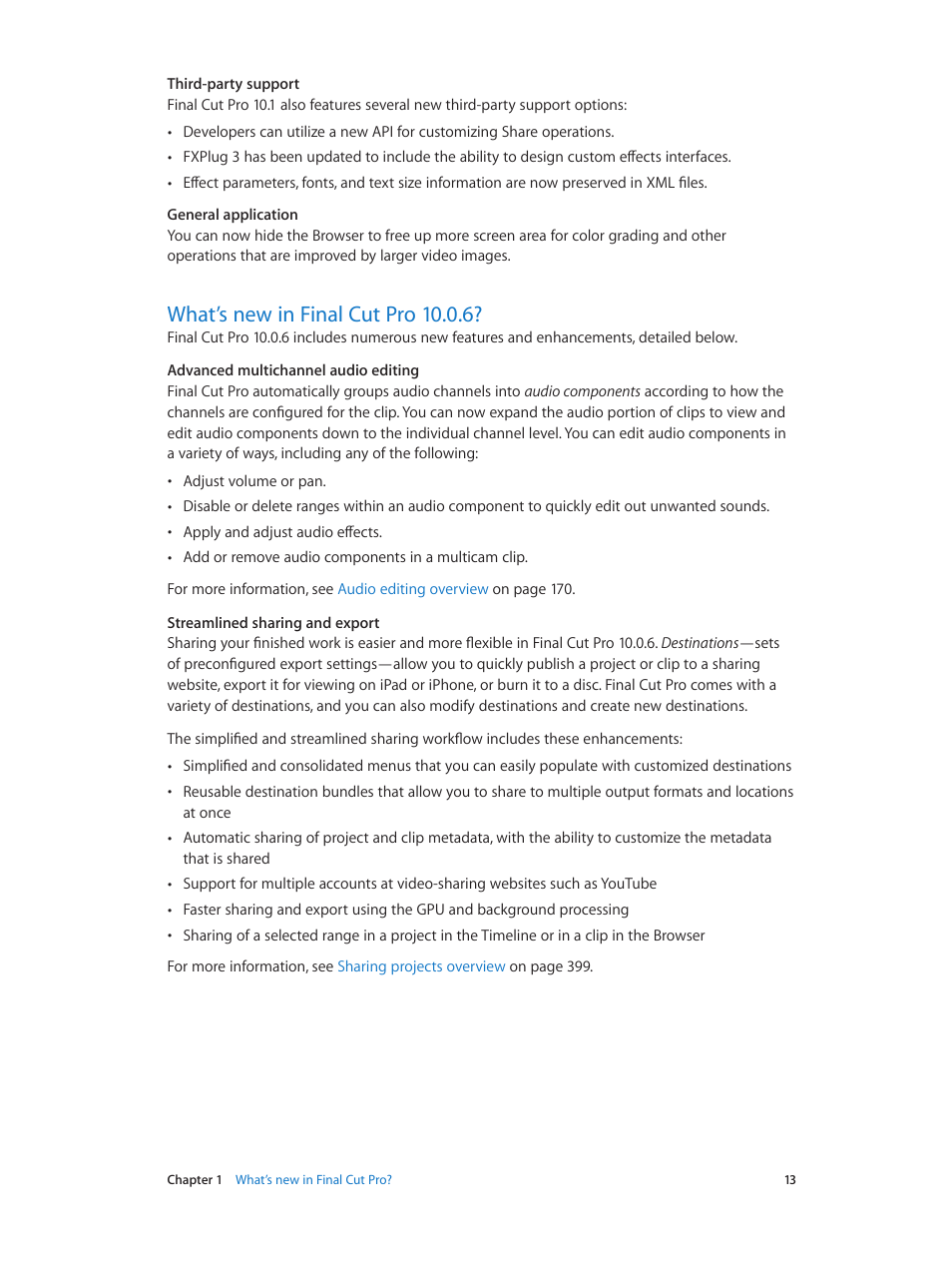 What’s new in final cut pro 10.0.6, 13 what’s new in final cut pro 10.0.6 | Apple Final Cut Pro X (10.1.2) User Manual | Page 13 / 495