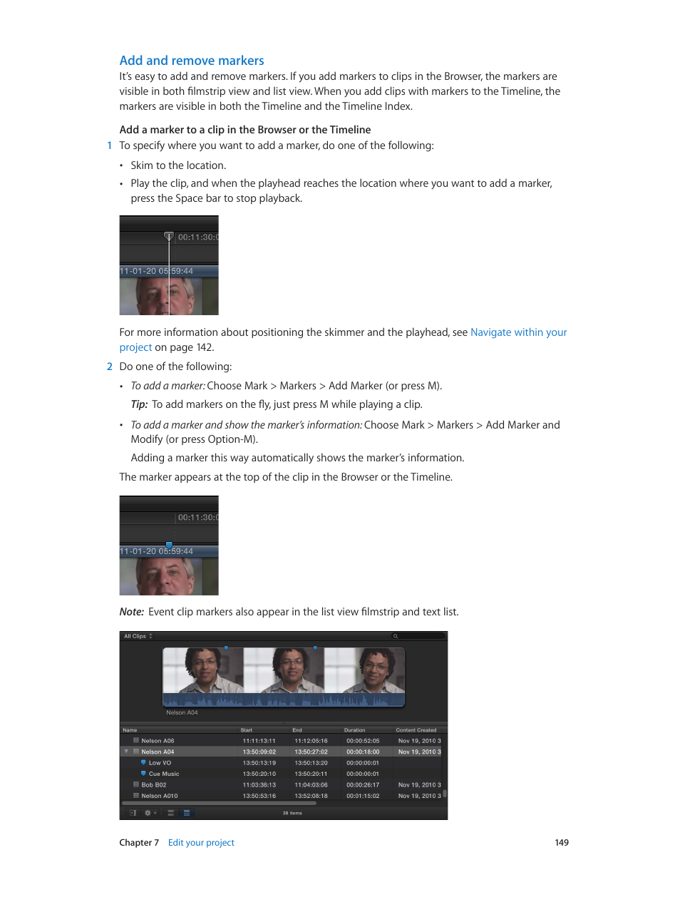 Add and remove markers | Apple Final Cut Pro X (10.1.2) User Manual | Page 149 / 495