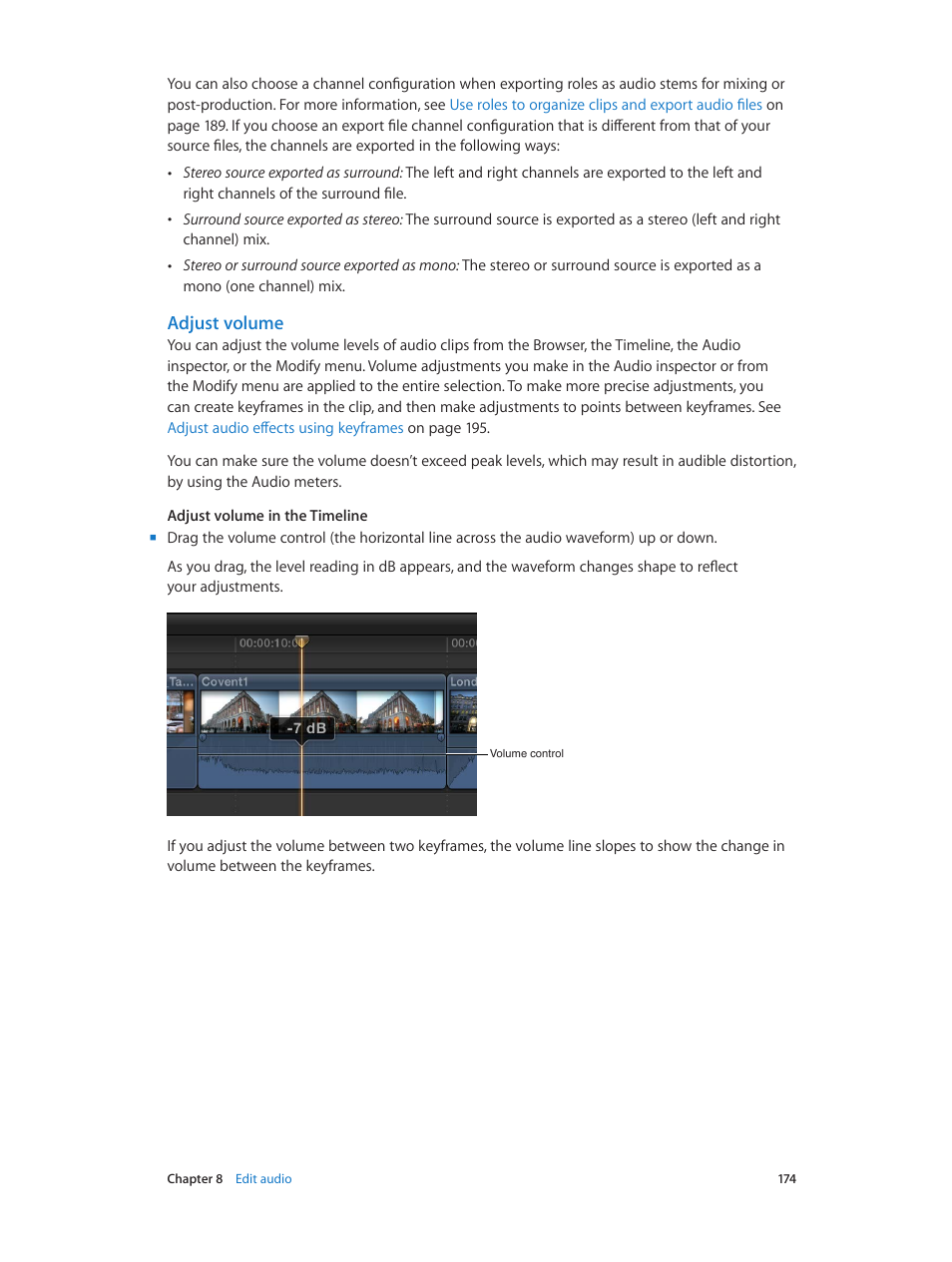 Adjust volume | Apple Final Cut Pro X (10.1.2) User Manual | Page 174 / 495