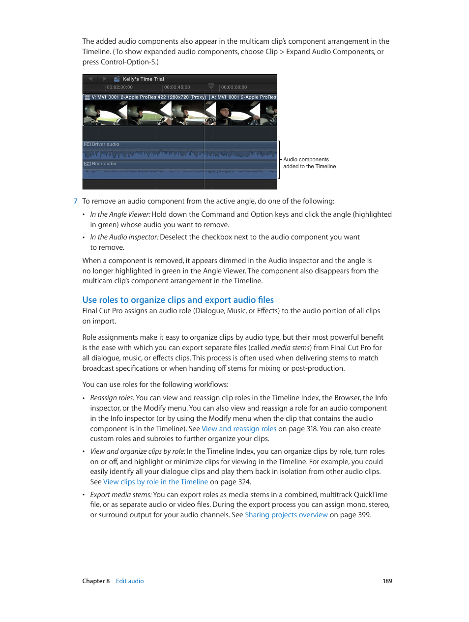 Use roles to organize clips and export audio files | Apple Final Cut Pro X (10.1.2) User Manual | Page 189 / 495