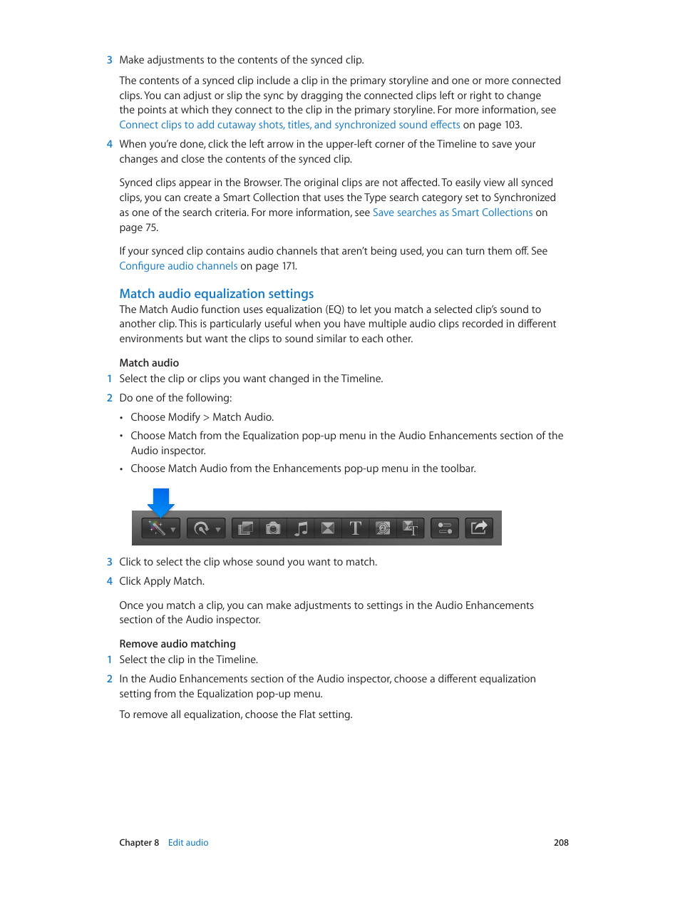 Match audio equalization settings | Apple Final Cut Pro X (10.1.2) User Manual | Page 208 / 495