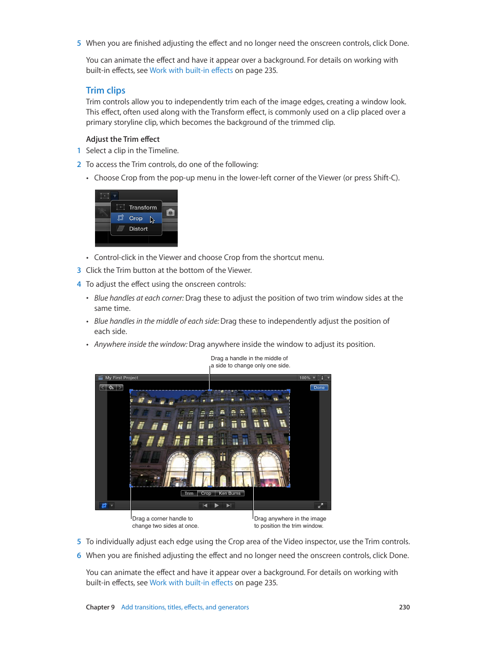 Trim clips | Apple Final Cut Pro X (10.1.2) User Manual | Page 230 / 495