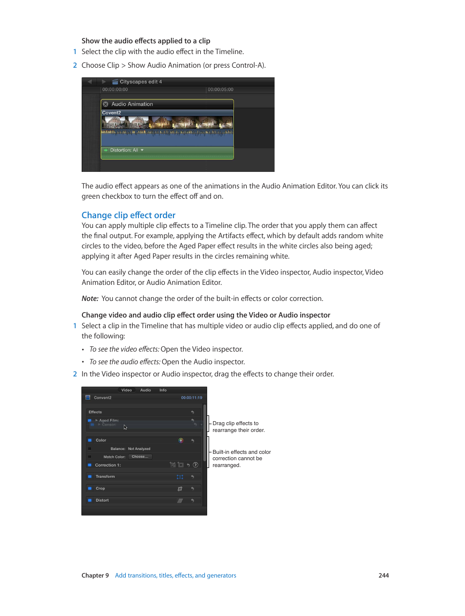 Change clip effect order | Apple Final Cut Pro X (10.1.2) User Manual | Page 244 / 495