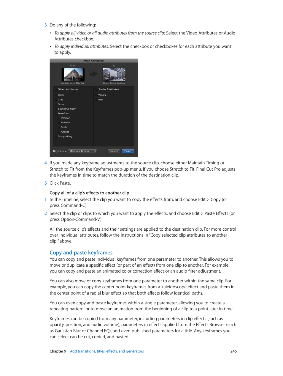 Copy and paste keyframes | Apple Final Cut Pro X (10.1.2) User Manual | Page 246 / 495