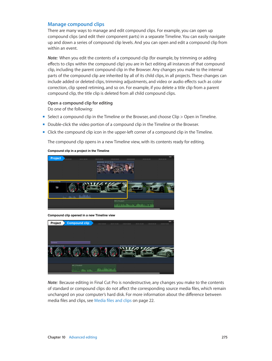 Manage compound clips | Apple Final Cut Pro X (10.1.2) User Manual | Page 275 / 495