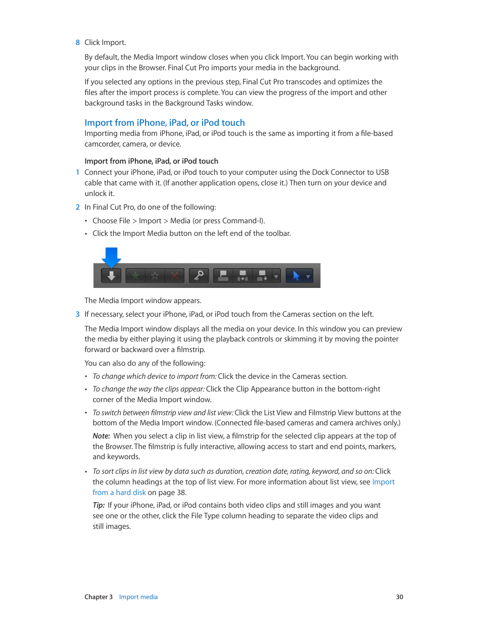 Import from iphone, ipad, or ipod touch | Apple Final Cut Pro X (10.1.2) User Manual | Page 30 / 495