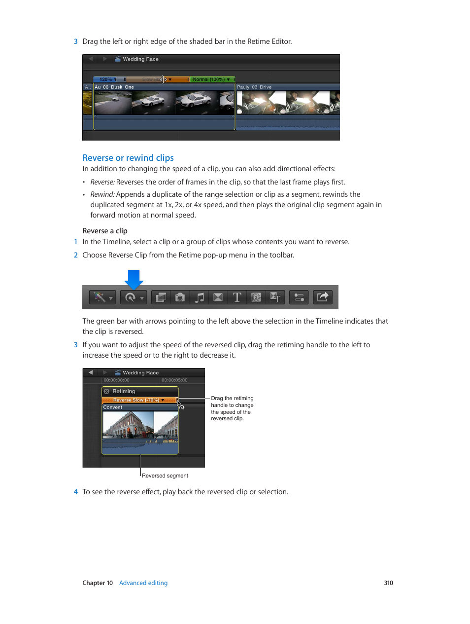 Reverse or rewind clips | Apple Final Cut Pro X (10.1.2) User Manual | Page 310 / 495