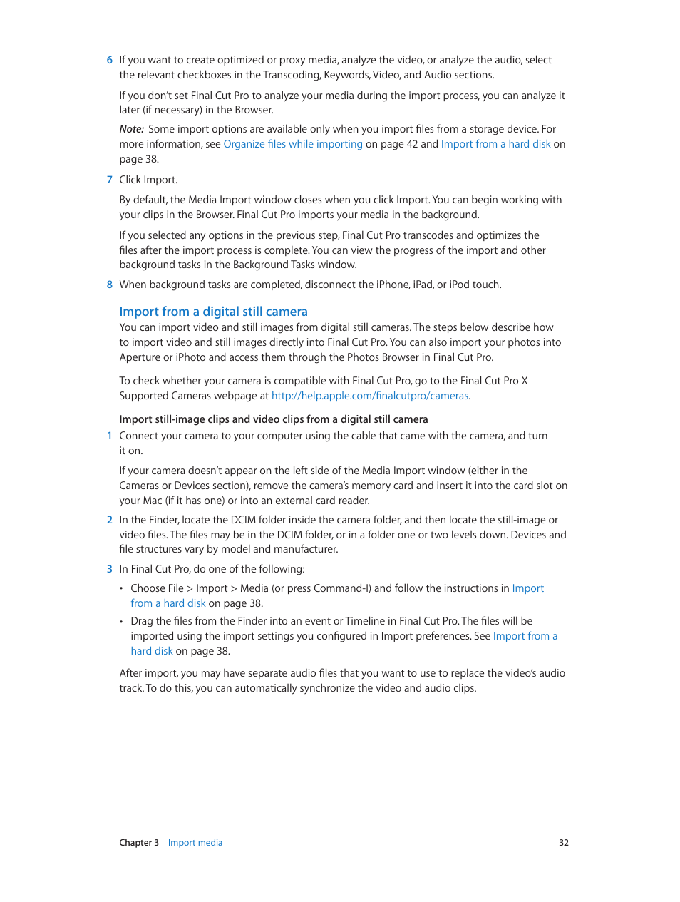 Import from a digital still camera | Apple Final Cut Pro X (10.1.2) User Manual | Page 32 / 495