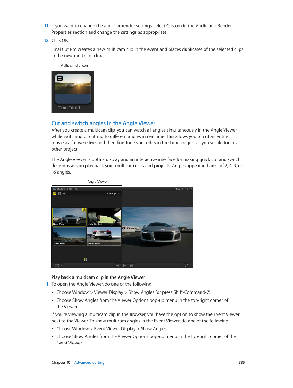 Cut and switch angles in the angle viewer | Apple Final Cut Pro X (10.1.2) User Manual | Page 335 / 495