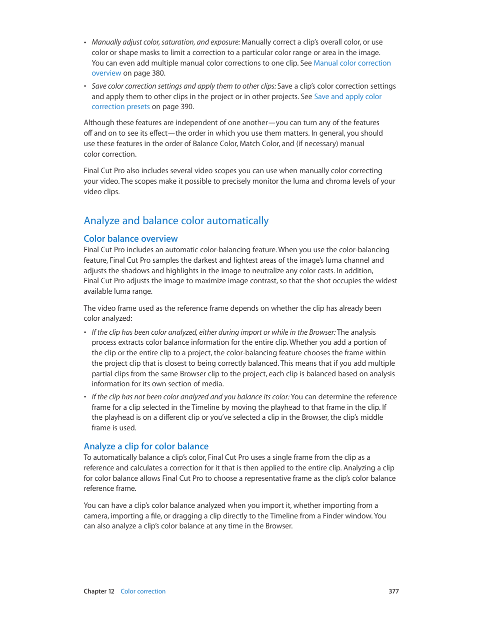 Analyze and balance color automatically, Color balance overview, Analyze a clip for color balance | 377 analyze and balance color automatically 377 | Apple Final Cut Pro X (10.1.2) User Manual | Page 377 / 495