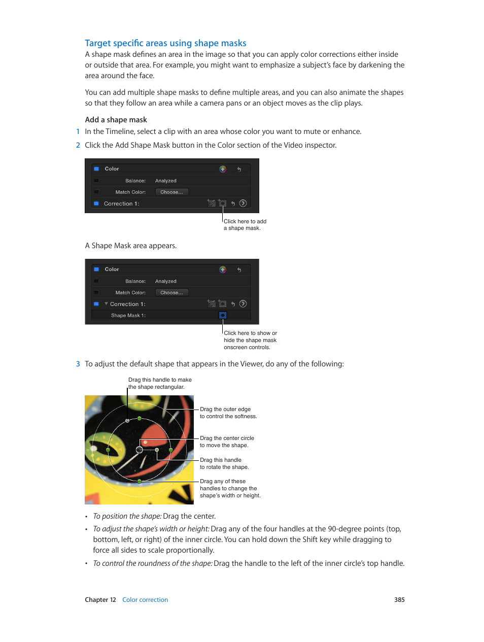 Target specific areas using shape masks | Apple Final Cut Pro X (10.1.2) User Manual | Page 385 / 495