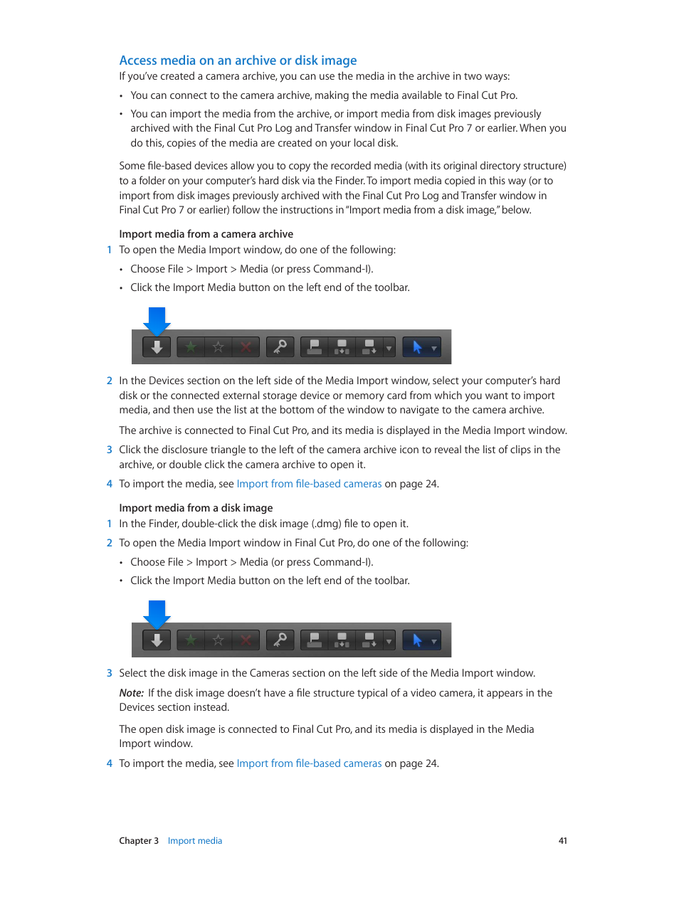 Access media on an archive or disk image, Access media on an archive or disk, Image | 41 f | Apple Final Cut Pro X (10.1.2) User Manual | Page 41 / 495