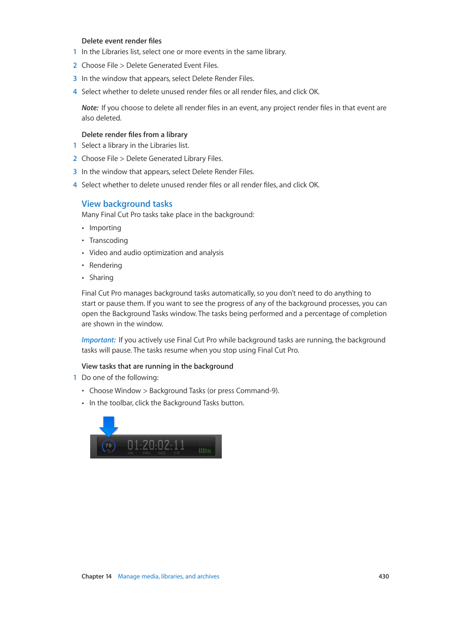 View background tasks | Apple Final Cut Pro X (10.1.2) User Manual | Page 430 / 495