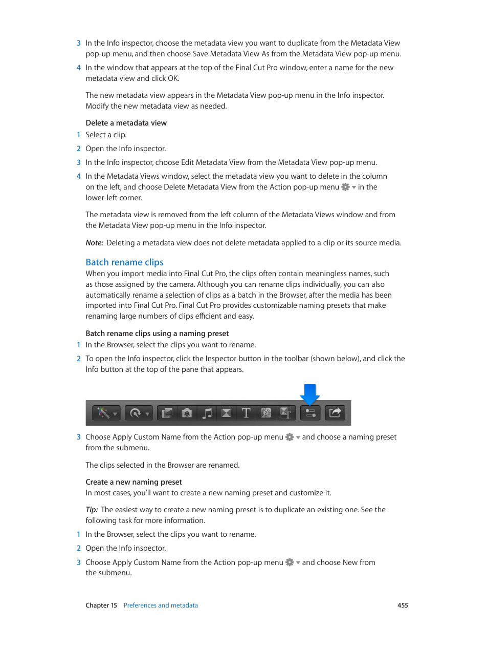 Batch rename clips | Apple Final Cut Pro X (10.1.2) User Manual | Page 455 / 495