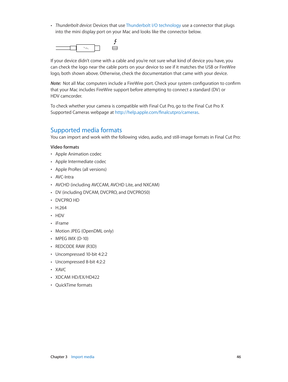 Supported media formats, 46 supported media formats | Apple Final Cut Pro X (10.1.2) User Manual | Page 46 / 495